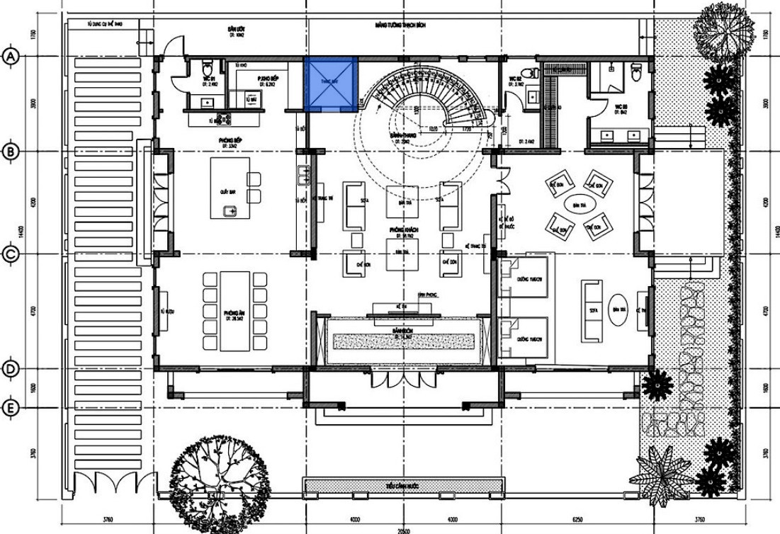 Mặt bằng bố trí kiến trúc của căn biệt thự, nơi GamaLift thiết kế thang máy